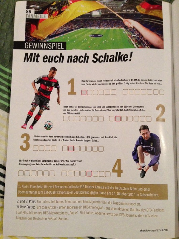 Gewinnspiel in der Stadionzeitung