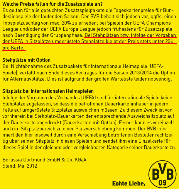 Auszug aus Flyer zum Dauerkartenverkauf 2012/2013