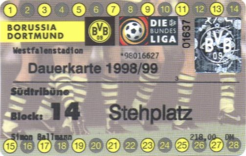 Südtribünen-Dauerkarte von 1998/99