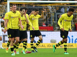 Players celebrating the second goal