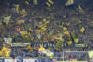 Flags on the Südtribüne prior to the game