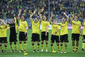 Celebration after the match against Freiburg