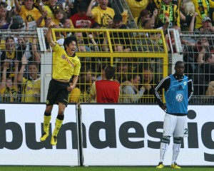 Shinji Kagawa celebrating his first Bundesliga goal