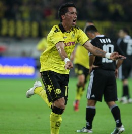 Barrios celebrates his first goal of the new season