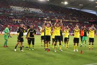 Piszczel and Hummels celebrate after the match in Stuttgart