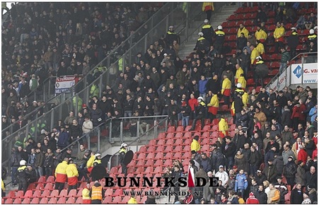 Rotterdam fans standing next to the away stand in Utrecht