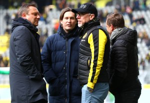 Andre Breitenreiter, Peter Stöger und Horst Heldt im Gespräch